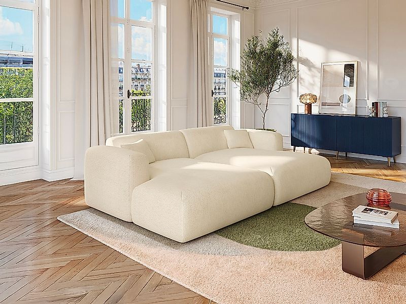 Sofa 3-Sitzer - tiefe Komfortsitzfläche - Samt-Stoff - Off-White - POGNI vo günstig online kaufen