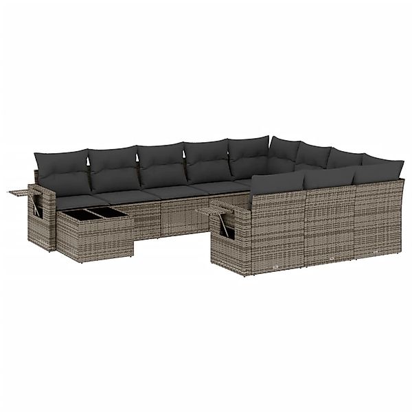 vidaXL 11-Tlg Garten-Sofagarnitur mit Kissen Grau Poly Rattan 3220729 günstig online kaufen