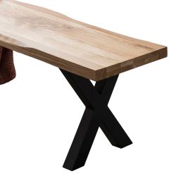 Baumkanten Bank für Esstisch Eiche Massivholz und Metall günstig online kaufen