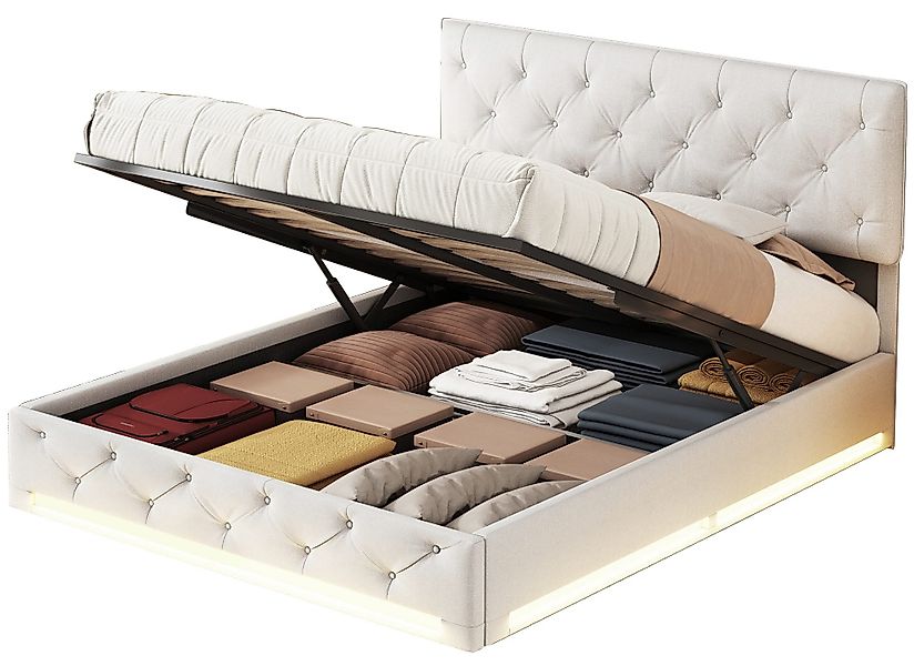 FUROKOY Stauraumbett Doppelbett Polsterbett mit Lattenrost günstig online kaufen