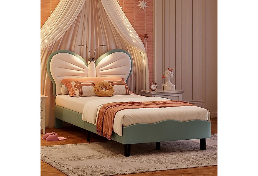 PXloue Polsterbett LED Beleuchtung Kinderbett Einzelbett Schleife am Kopfte günstig online kaufen