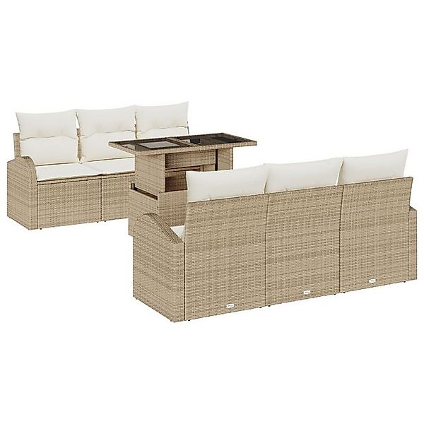 vidaXL Loungesofa 7 teiliges Garten Sofaset mit Kissen Beige Poly Rattan, 7 günstig online kaufen