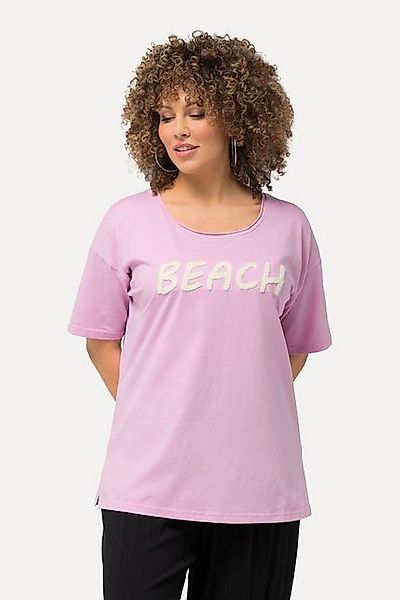 Ulla Popken T-Shirt T-Shirt Frottee-Schriftzug Oversized Rundhals günstig online kaufen