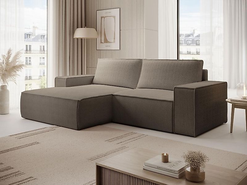 Kleines Ecksofa mit Schlaffunktion - Ecke links - Cord - Taupe - AMELIA günstig online kaufen