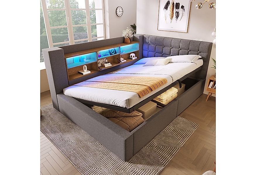 Flieks Daybett, Hydraulisches Polsterbett 140x190cm mit LED-Beleuchtung und günstig online kaufen