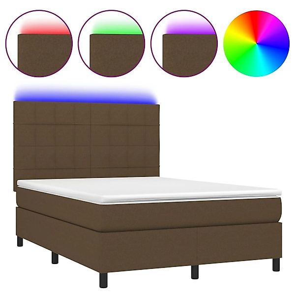 vidaXL Boxspringbett mit Matratze & LED Dunkelbraun 140x190 cm Stoff 313487 günstig online kaufen