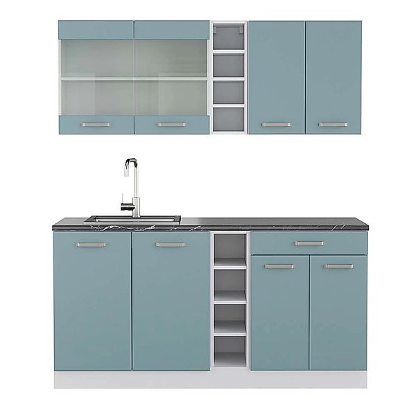 Vicco R-Line Singleküche Blau-Grau/Weiß 160 cm AP Anthrazit ohne E-Geräte günstig online kaufen
