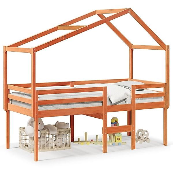vidaXL Hochbett mit Dach Wachsbraun 75x190 cm Massivholz Kiefer 3282063 günstig online kaufen