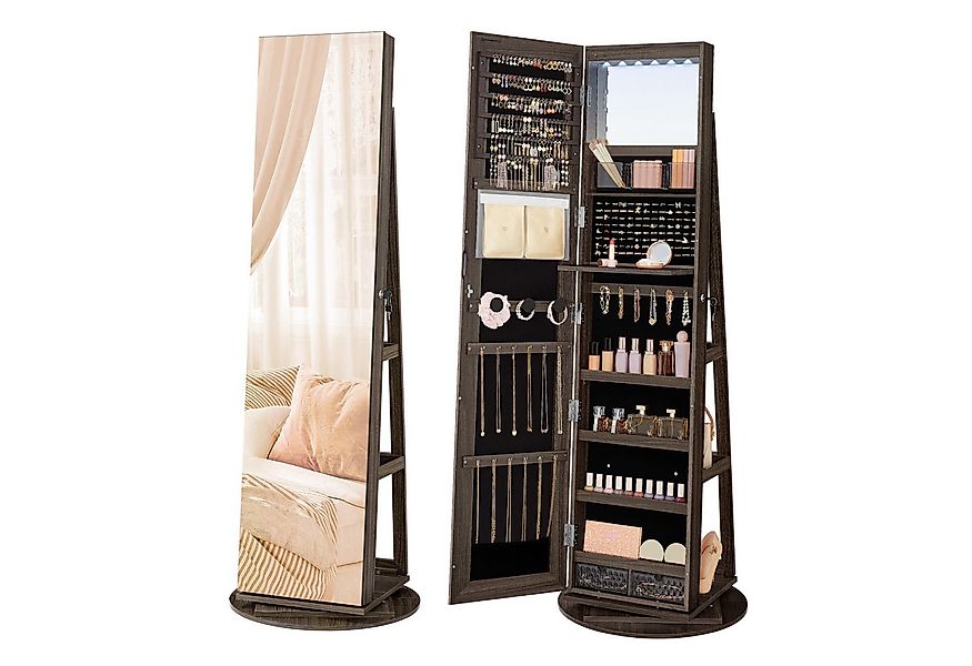 SONGMICS Schmuckschrank mit LED und Spiegel, 3 Ablagen, 360° drehbar günstig online kaufen