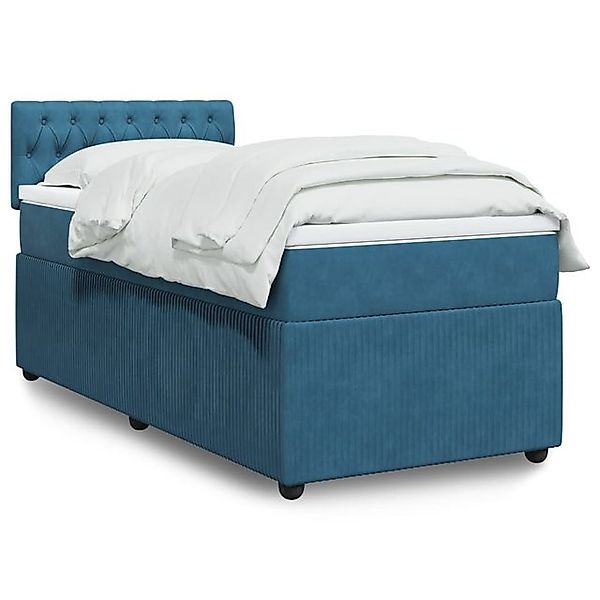 vidaXL Boxspringbett, Boxspringbett mit Matratze Blau 90x190 cm Samt günstig online kaufen