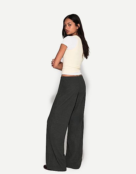 Bershka Soft Touch Hose Wide-Leg Rib Damen M Dunkelgrau günstig online kaufen