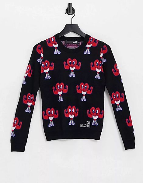 Love Moschino – Maglia – Sweatshirt mit All-over-Print in Schwarz günstig online kaufen