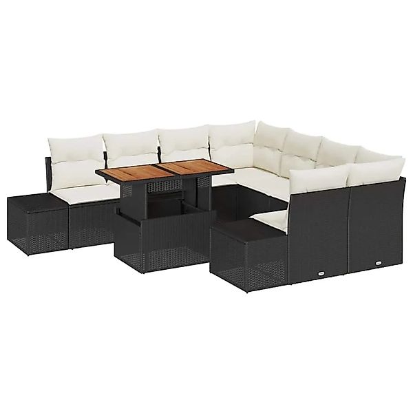 vidaXL Garten Essgruppe mit Kissen 9-Tlg Schwarz und Creme 3349942 günstig online kaufen
