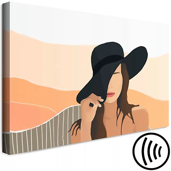 Leinwandbild Frauenhut - Grafik in Pastellfarben mit einer Frauenfigur XXL günstig online kaufen