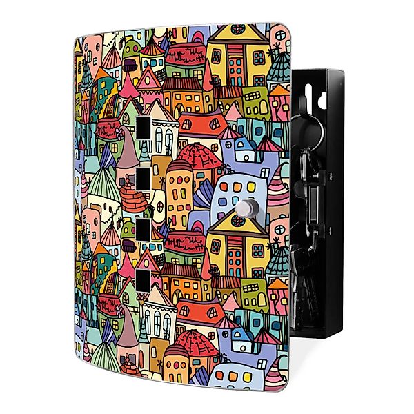 banjado Schlüsselkasten Edelstahl mit Motiv Funky Town (verstellbarer Magne günstig online kaufen