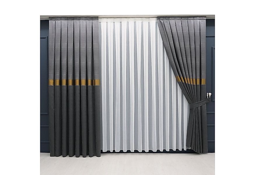 Gardinen by Justyna Vorhang Anthrazit Falten Fon Gardine Komplett Set (5 St günstig online kaufen