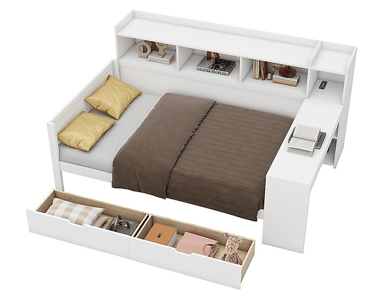 SeedWave Stauraumbett Holzbett mit Tisch, Regal günstig online kaufen