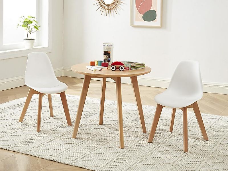 Set aus Kindertisch LOULOUNE + 2 Stühlen LILINOU - Holzfarben und Weiß günstig online kaufen