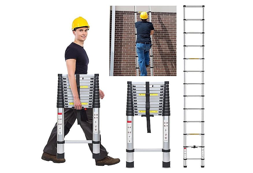 Clanmacy Teleskopleiter Premium Alu Teleskopleiter Ausziehleiter Klappleite günstig online kaufen