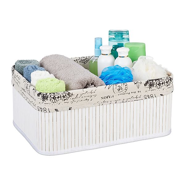 relaxdays Aufbewahrungskorb Bambus mit Print, Weiß günstig online kaufen