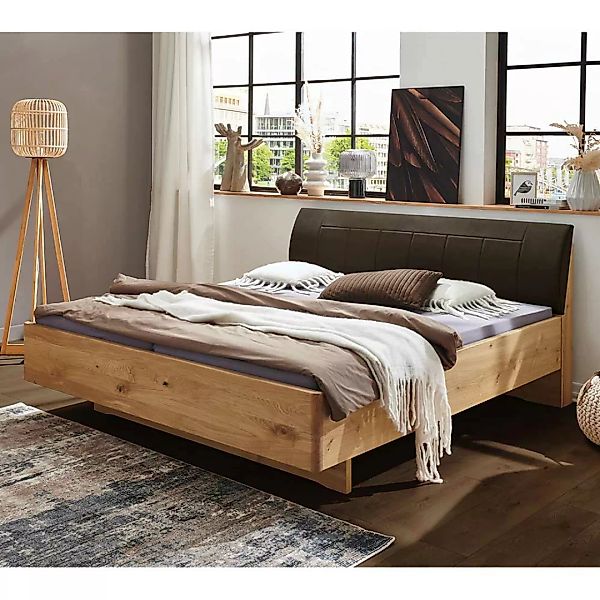 Doppelbett mit Polster in Dunkelbraun Kunstleder 48 cm Einstiegshöhe günstig online kaufen