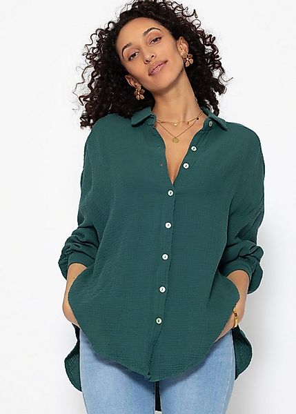 SASSYCLASSY Longbluse Oversize Musselin Bluse Damen kurz Langarm Elegant He günstig online kaufen