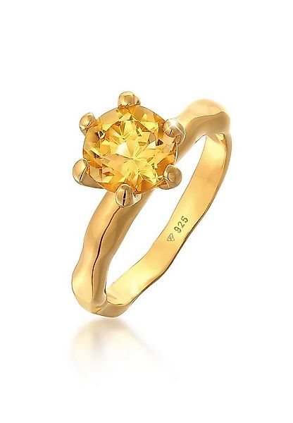 Elli Fingerring Citrine Solitär Elegant Organic Design 925 Silber günstig online kaufen