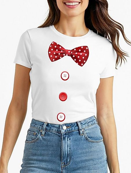 MoonWorks Print-Shirt Damen T-Shirt Fliege Knöpfe Schleife Clown Fasching F günstig online kaufen
