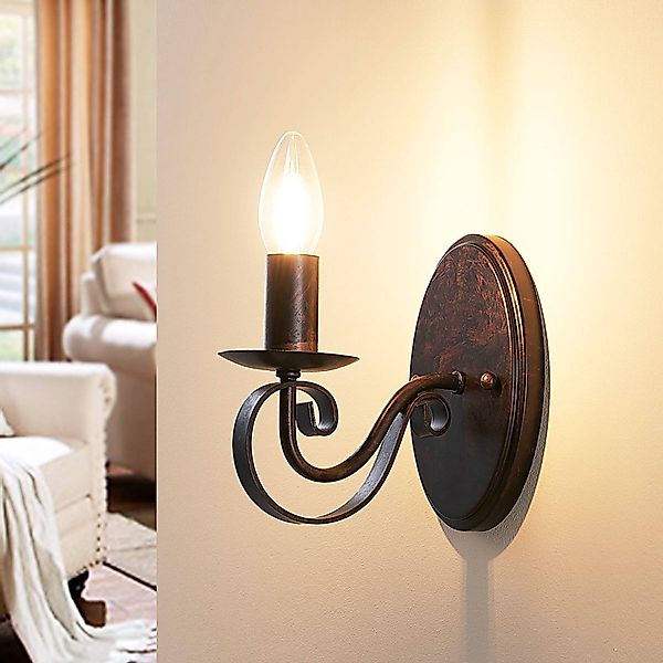 Lucande Wandlampe Caleb, 18 cm, rostfarben, Metall, E14 günstig online kaufen