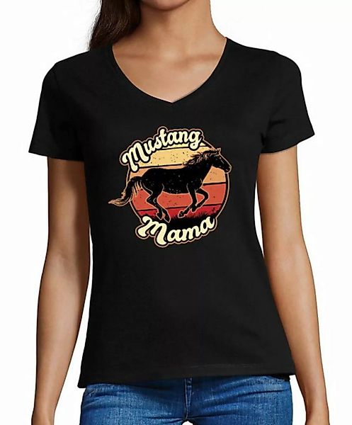 MyDesign24 T-Shirt Damen Pferde Print Shirt bedruckt - Mustang Mama Baumwol günstig online kaufen