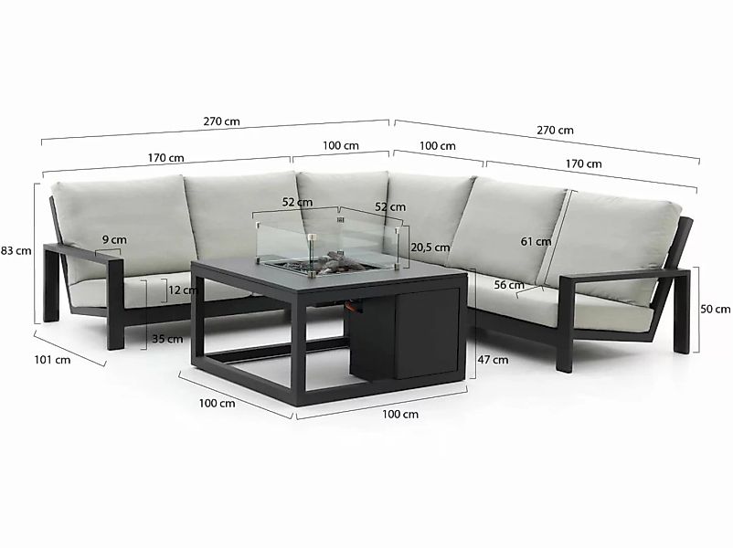 Bellagio Vezzano/Cosi 100 cm Ecklounge-Set mit Feuertisch 4-teilig günstig online kaufen