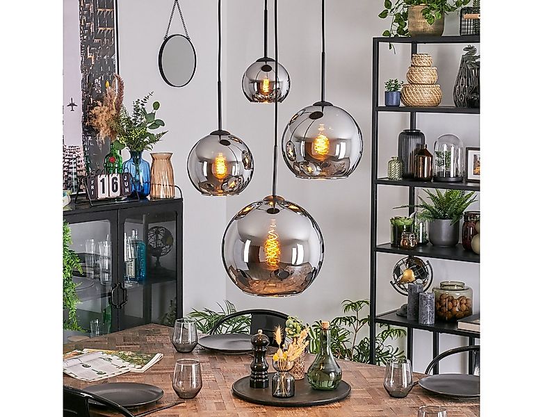 hofstein Hängeleuchte Hängelampe aus Metall/Glas in Schwarz/Chrom-/Rauchfar günstig online kaufen