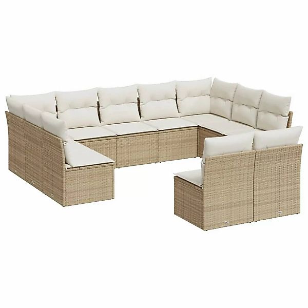 vidaXL 11-tlg Garten-Sofagarnitur mit Kissen Beige Poly Rattan Modell 81 günstig online kaufen