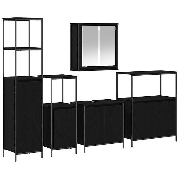 vidaXL Badezimmerspiegelschrank 5-tlg. Badmöbel-Set Schwarz Eiche Holzwerks günstig online kaufen