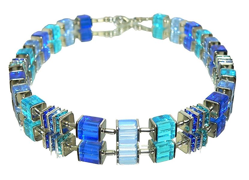 traumschmuck Collier 092i Collier Halskette Würfel Glas Strass blau hellbla günstig online kaufen