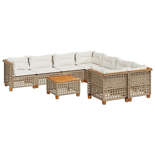 vidaXL 9-Tlg Garten-Sofagarnitur mit Kissen Beige Poly Rattan 3261778 günstig online kaufen