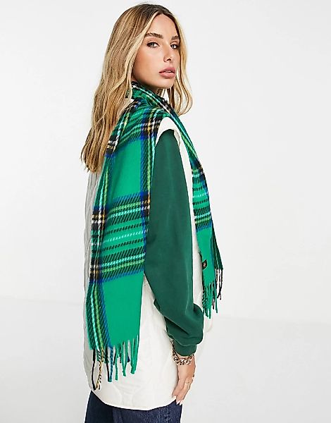 River Island – Karierter Schal in markantem Grün günstig online kaufen