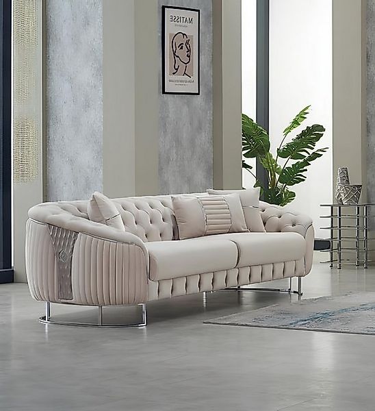 JVmoebel Sofa Moderne Dreisitzer Beige Sofa 3 Sitzer Stoffsofa Polstersofa günstig online kaufen