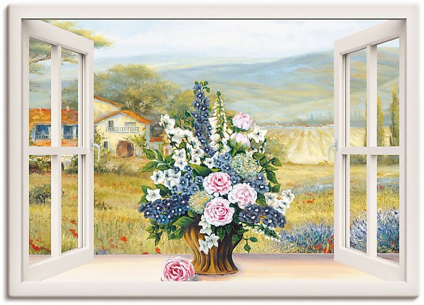 Artland Leinwandbild "Blumenbouquet am weißen Fenster" Arrangements 1 Stk. günstig online kaufen