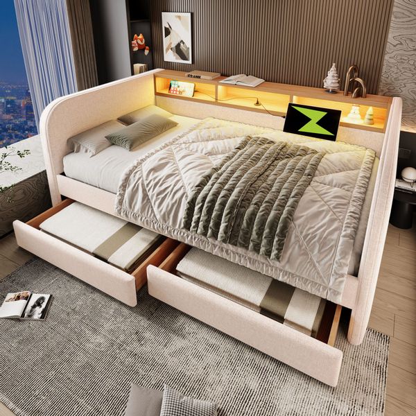 Merax Daybett (Schlafsofa aus Leinen, Lattenrost, günstig online kaufen