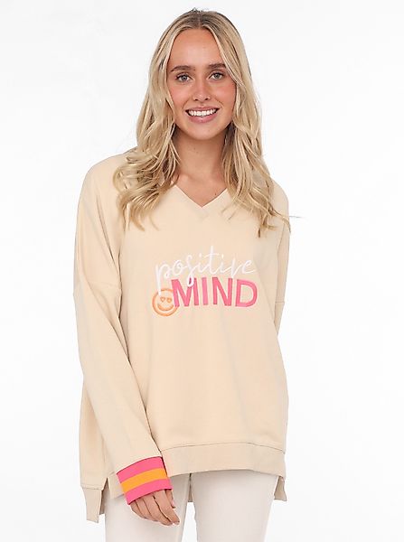 Zwillingsherz Sweatshirt mit V-Ausschnitt, "Positive Mind"-Aufstick günstig online kaufen