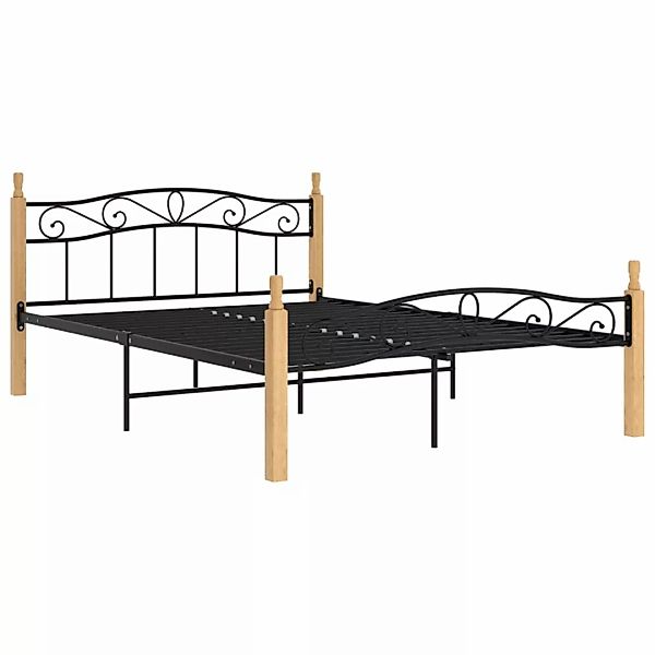 Bettgestell Schwarz Metall Und Massivholz Eiche 140x200 Cm günstig online kaufen