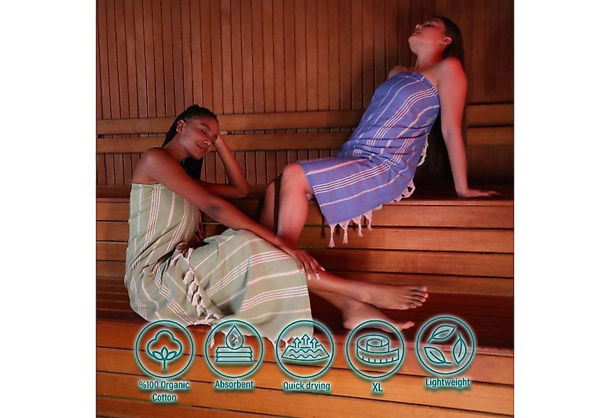 Turquoise Home Hamamtuch 100% Bio-Baumwolle 100 x 180cm Strandtuch Strand S günstig online kaufen