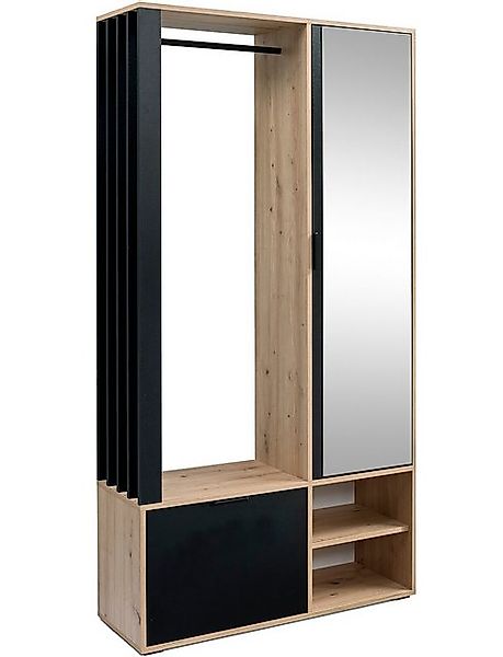 Marmex Möbel Garderobenschrank MILO ARTISAN SCHWARZ mit Spiegel und Kleider günstig online kaufen