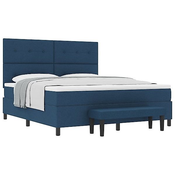 vidaXL Bett Boxspringbett mit Matratze & Bank Blau 180x200 cm Stoff (2-tlg) günstig online kaufen