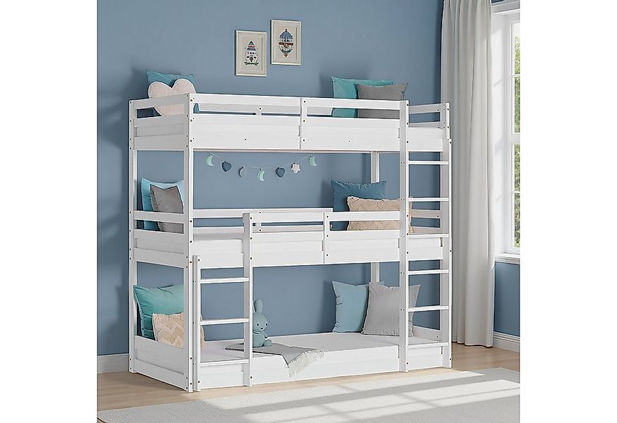 Homestyle4u Etagenbett Dreifach Hochbett Weiß für 3 Kinder Holz Kiefer Trep günstig online kaufen