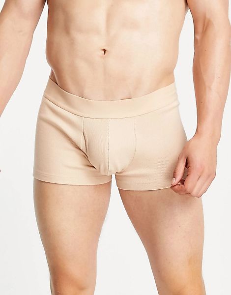 ASOS DESIGN – Nude – Gerippte Shorts-Unterhose in Beige-Braun günstig online kaufen