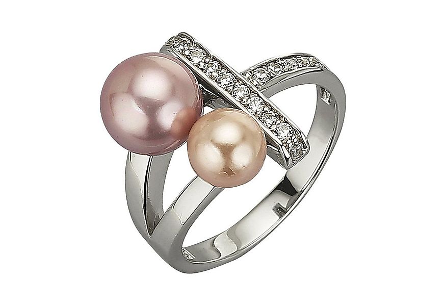 Zeeme Fingerring Silber 925 mit 2 Muschelkernperlen und Zirkonia weiß günstig online kaufen