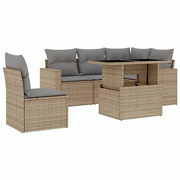 vidaXL 6-tlg Garten-Sofagarnitur mit Kissen Beige Poly Rattan Modell 380 günstig online kaufen