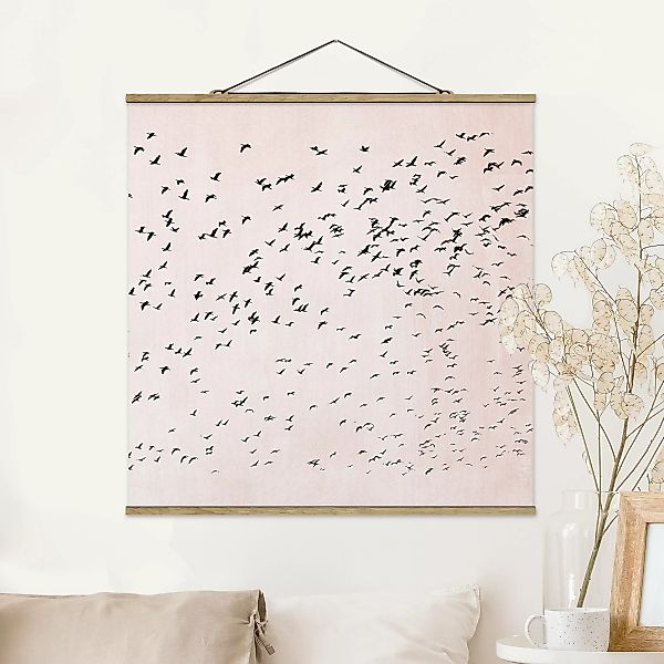 Stoffbild mit Posterleisten Vogelschwarm im Sonnenuntergang günstig online kaufen